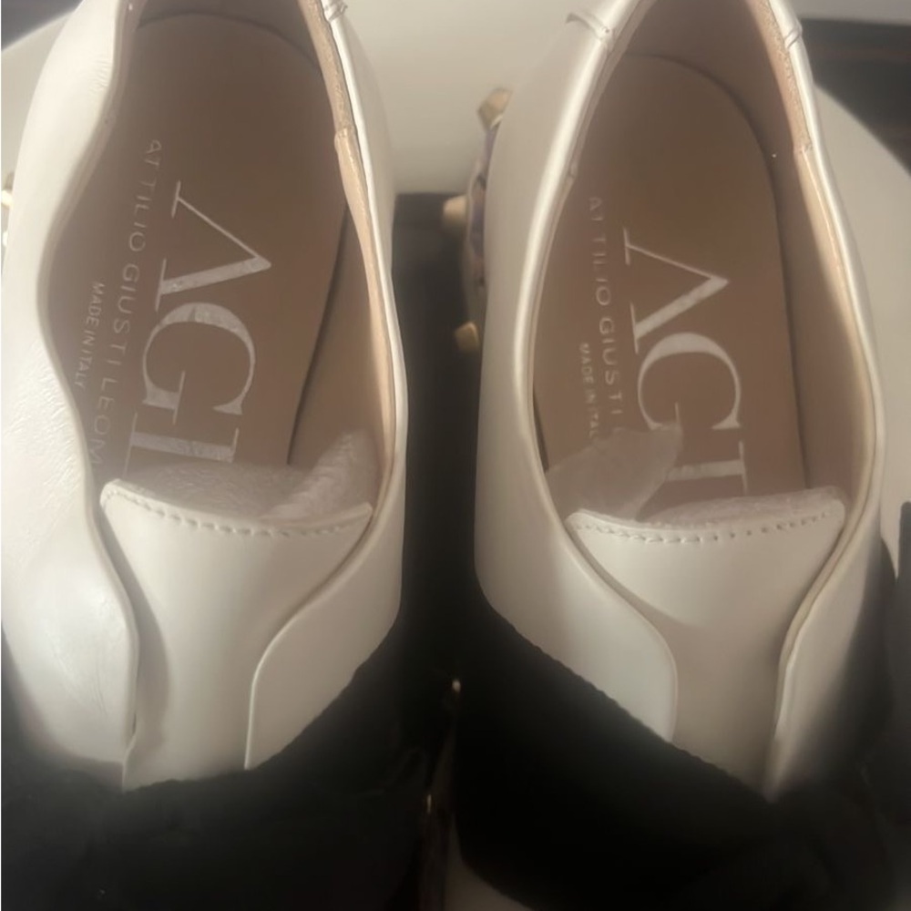 MADE IN ITALY AGL White Flats with Black Bow and  Platform Sole - Picture 4 of 4